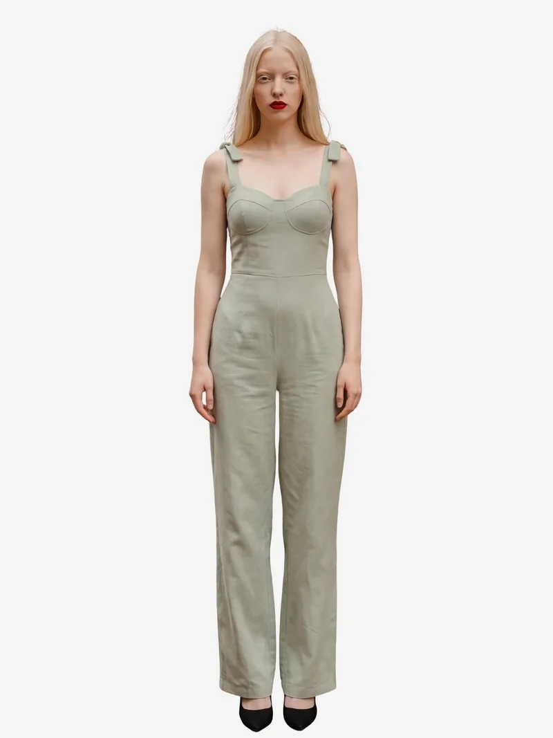 MY FASHION Mint Green MY FASHION Sweetheart Neck Linen Blend Jumpsuit for Women | Best Price UAE